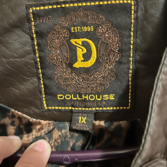 Dollhouse Womens Faux Leather Jacket Juniors Size 1X Brown Asymmetrical Zip - Picture 4 of 4